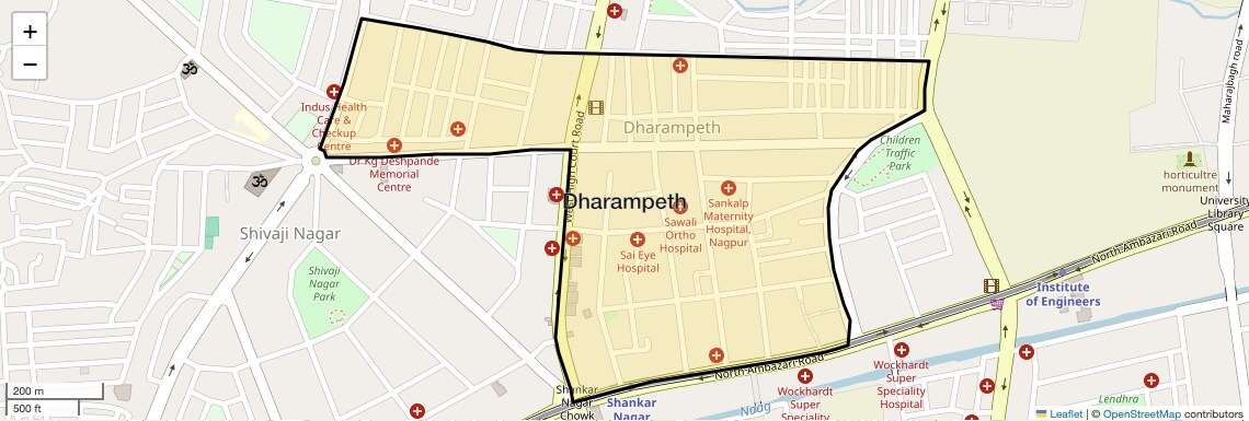 Location Map of Dharampeth, Nagpur