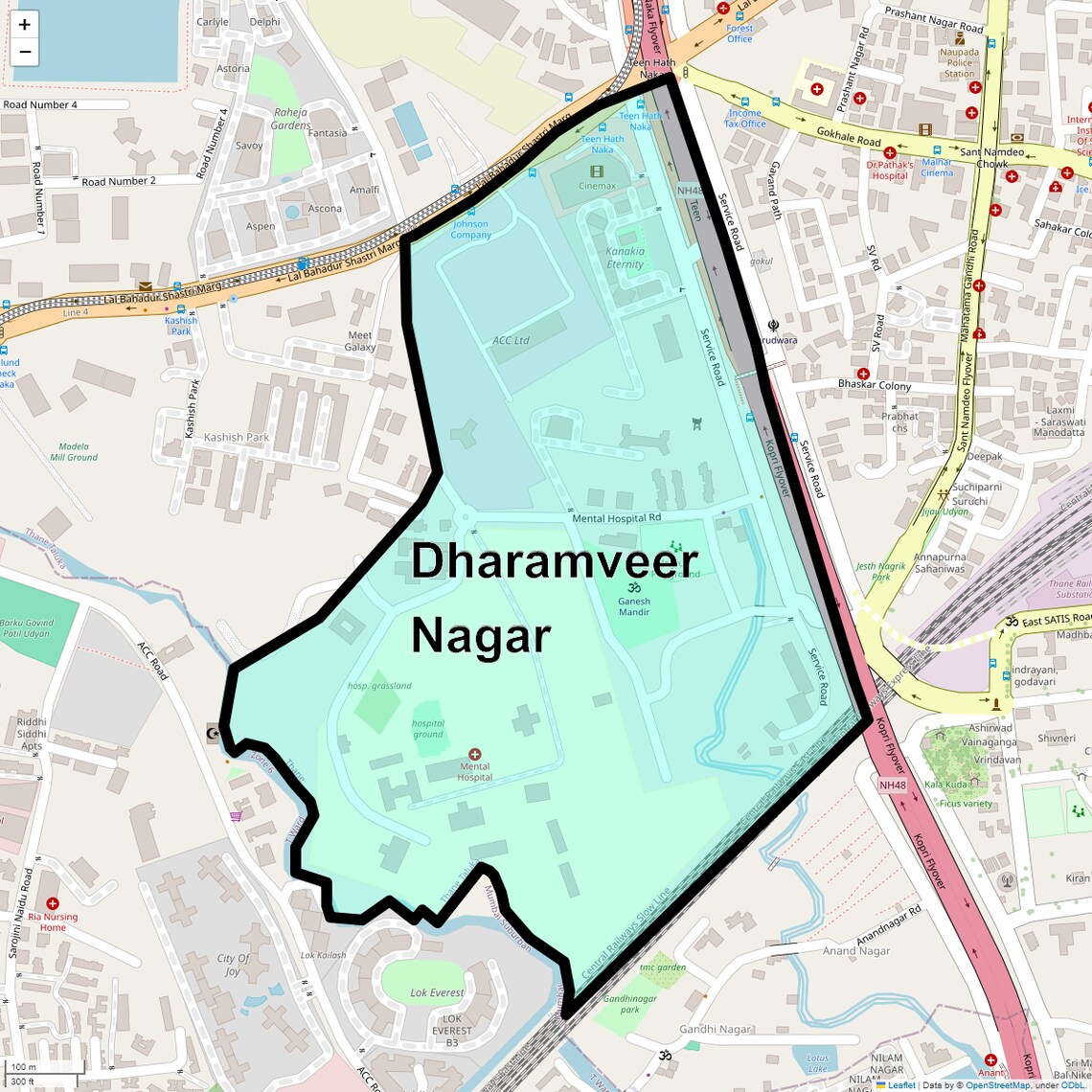 Location Map of Dharamveer Nagar, Thane