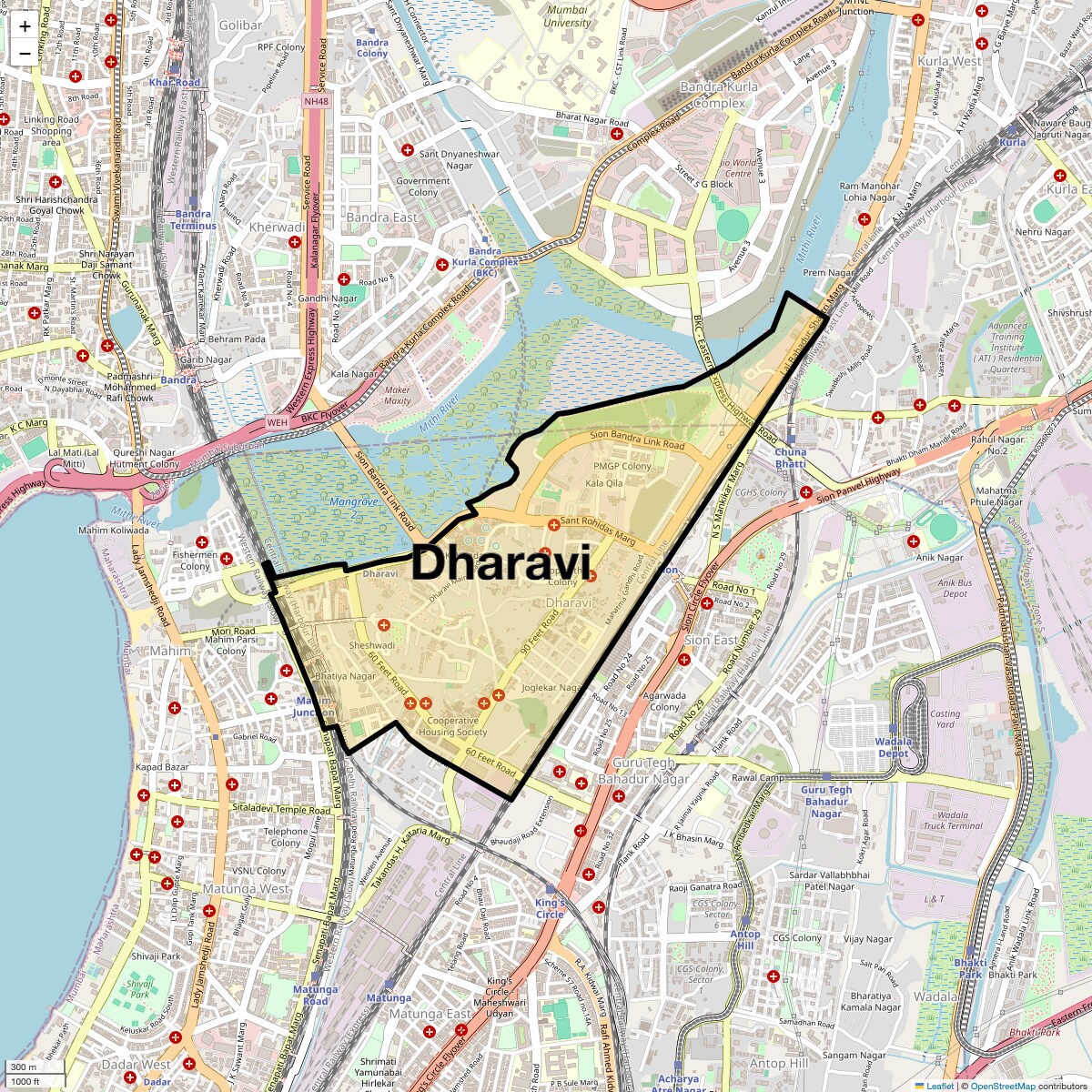 Location Map of Dharavi, Mumbai
