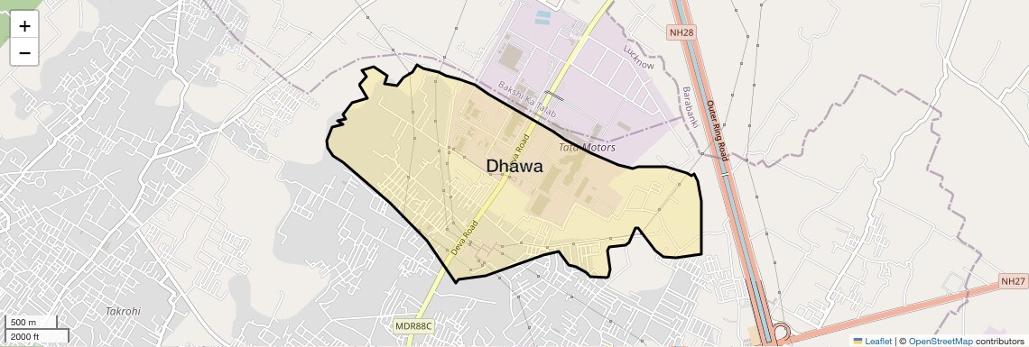 Location Map of Dhawa, Lucknow