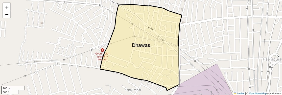 Location Map of Dhawas, Jaipur