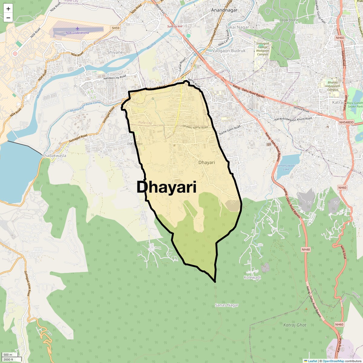 Location Map of Dhayari, Pune
