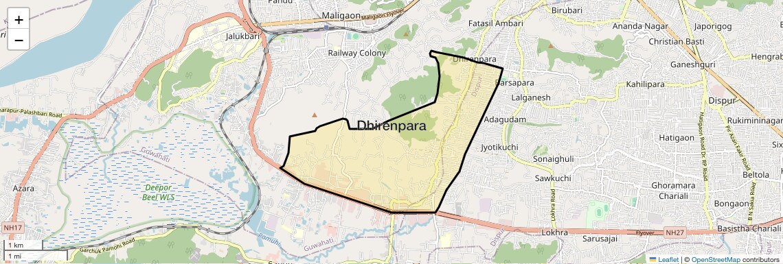 Location Map of Dhirenpara, Guwahati