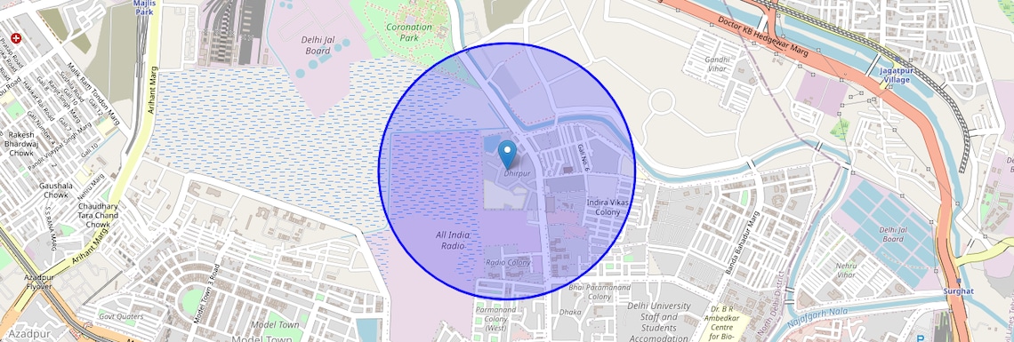 Location Map of Dhirpur, Delhi