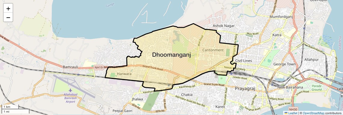 Location Map of Dhoomanganj, Allahabad