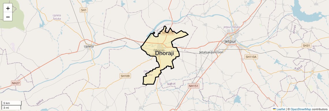 Location Map of Dhoraji, Rajkot