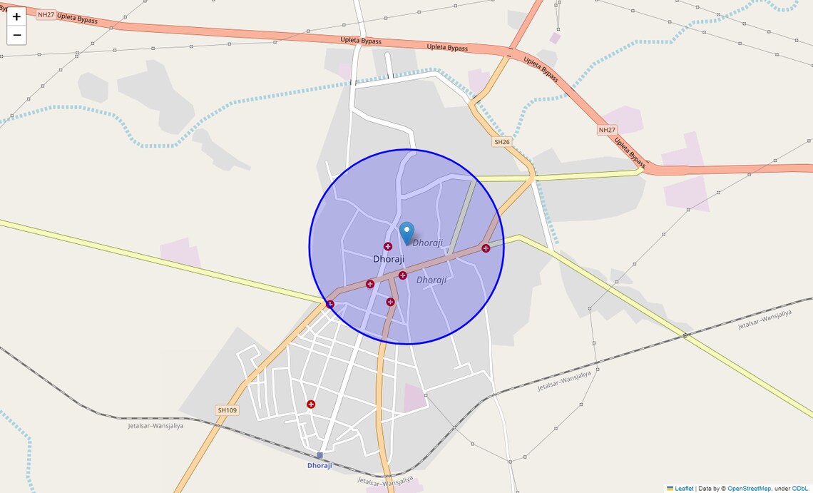 Location Map of Dhoraji, Rajkot