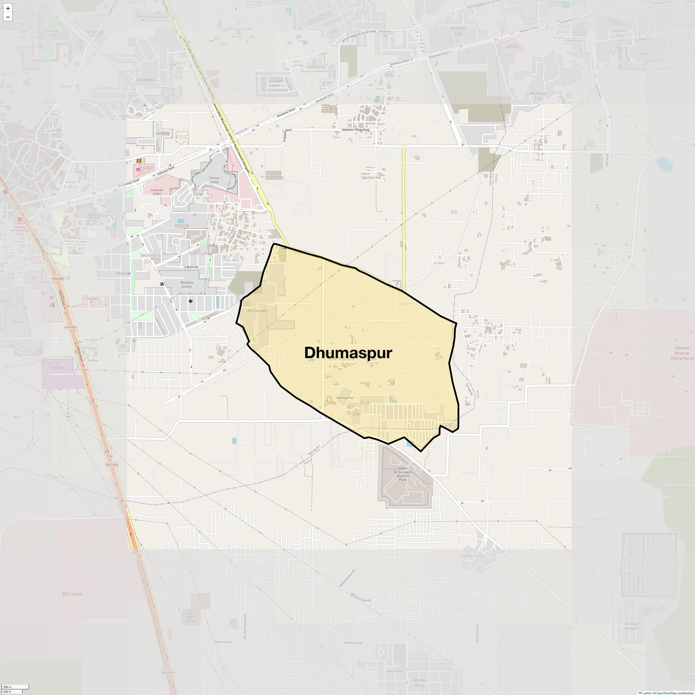 Location Map of Dhumaspur, Gurgaon