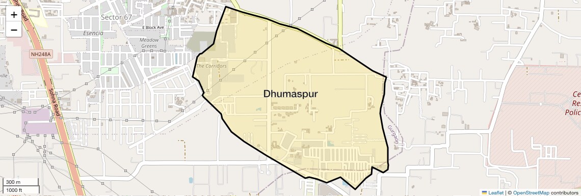 Location Map of Dhumaspur, Gurgaon