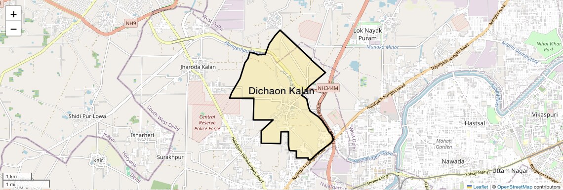 Location Map of Dichaon Kalan, Delhi