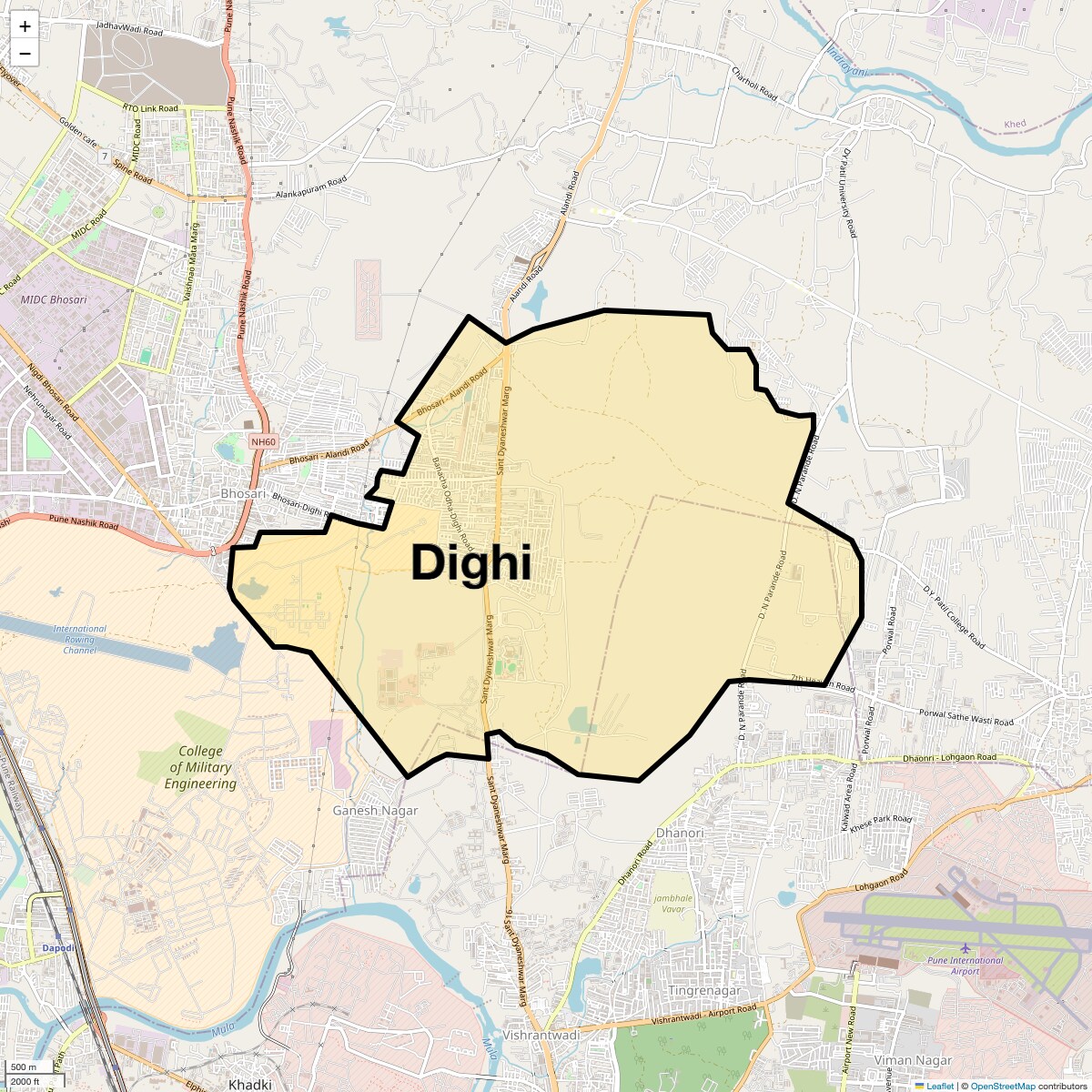 Location Map of Dighi, Pune