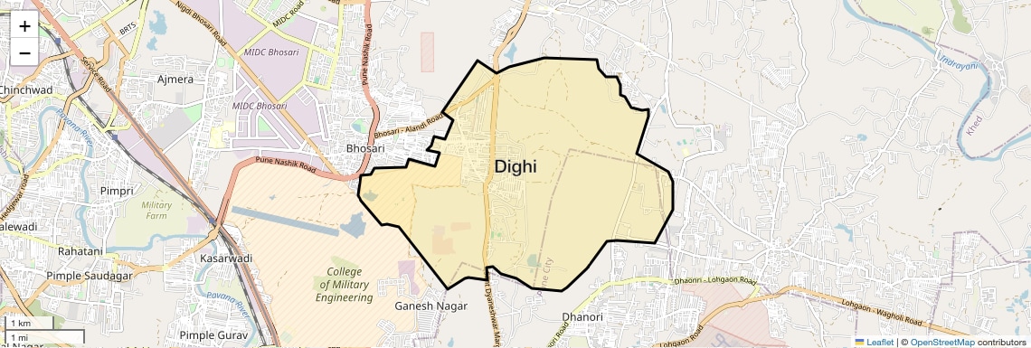 Location Map of Dighi, Pune