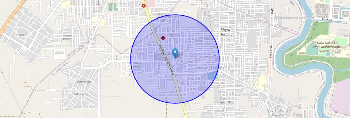 Location Map of Dindarpur, Delhi