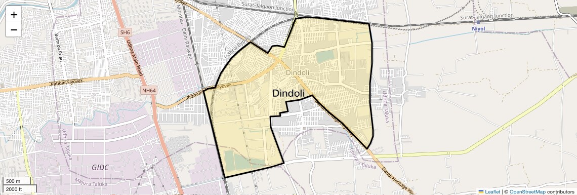 Location Map of Dindoli, Surat