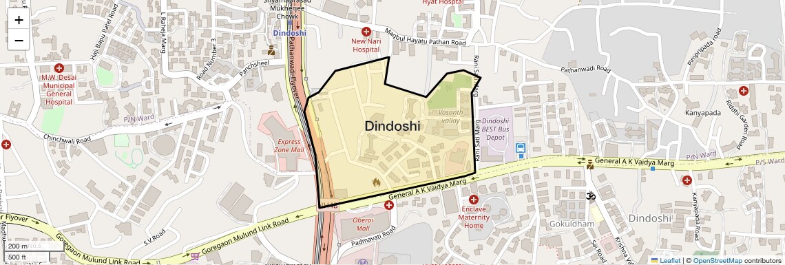 Location Map of Dindoshi, Mumbai