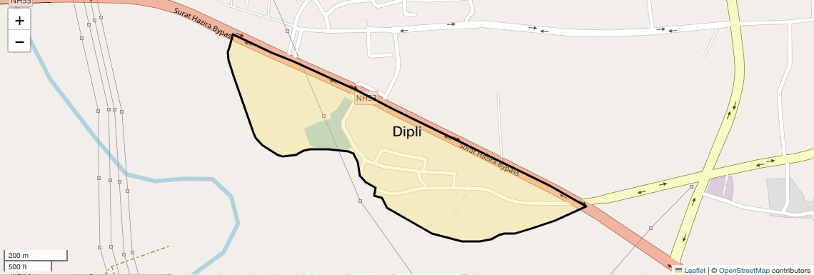 Location Map of Dipli, Surat