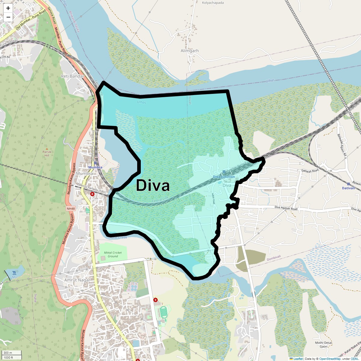 Location Map of Diva, Thane