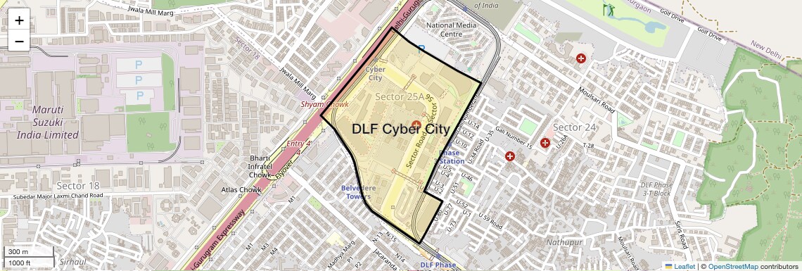 Location Map of DLF Cyber City, Gurgaon