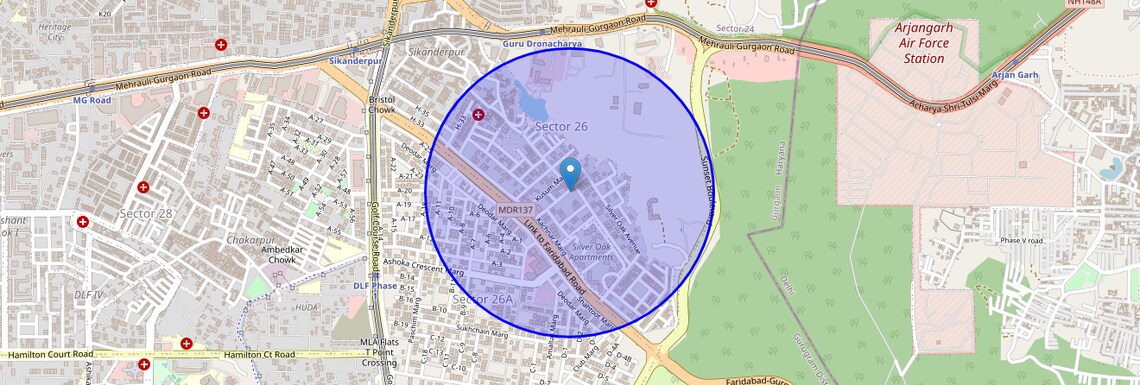 Location Map of DLF Phase I, Gurgaon