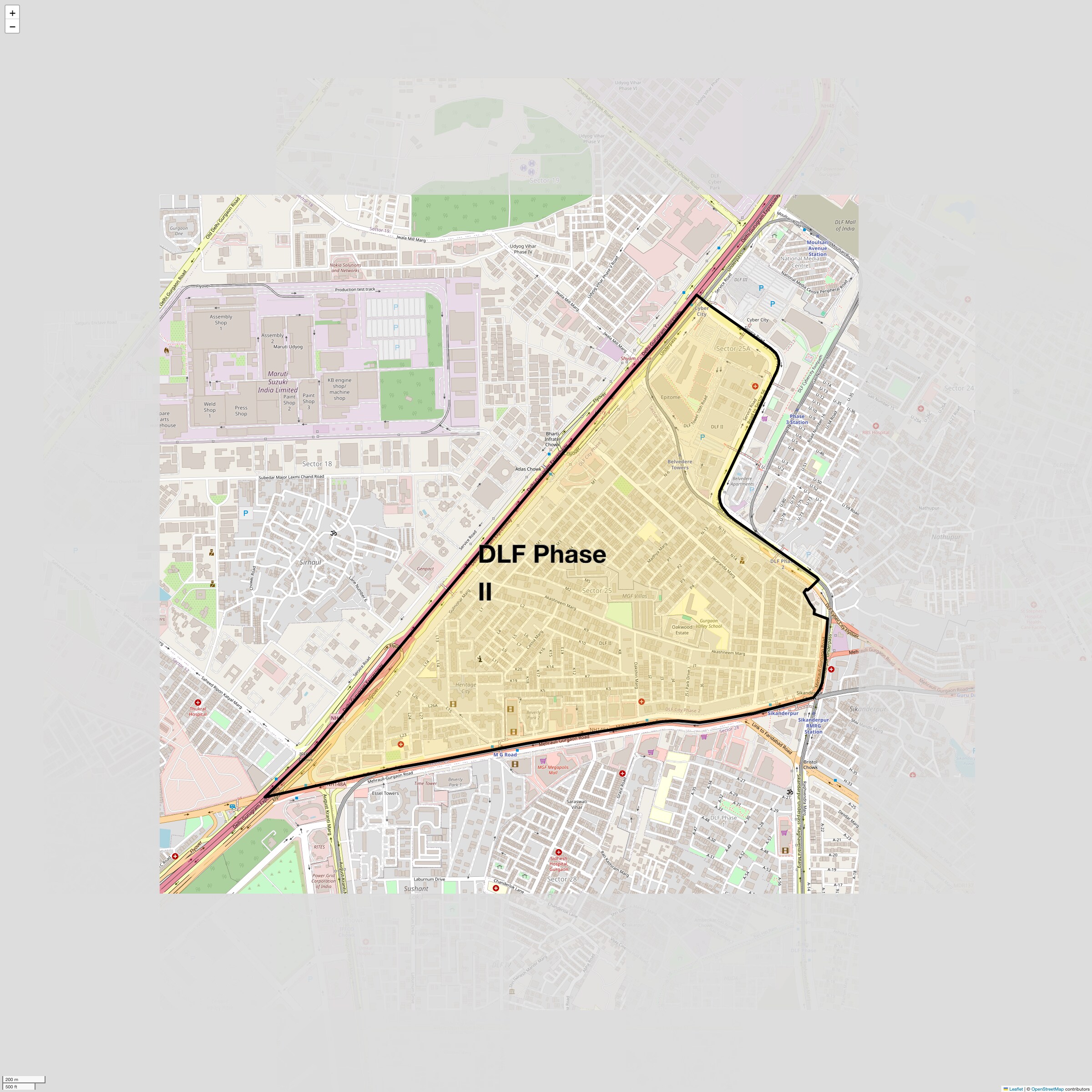 Location Map of DLF Phase II, Gurgaon