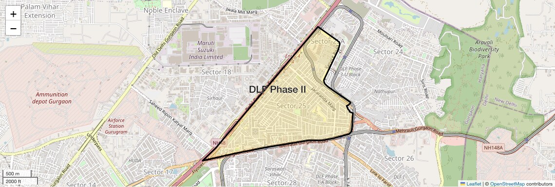 Location Map of DLF Phase II, Gurgaon