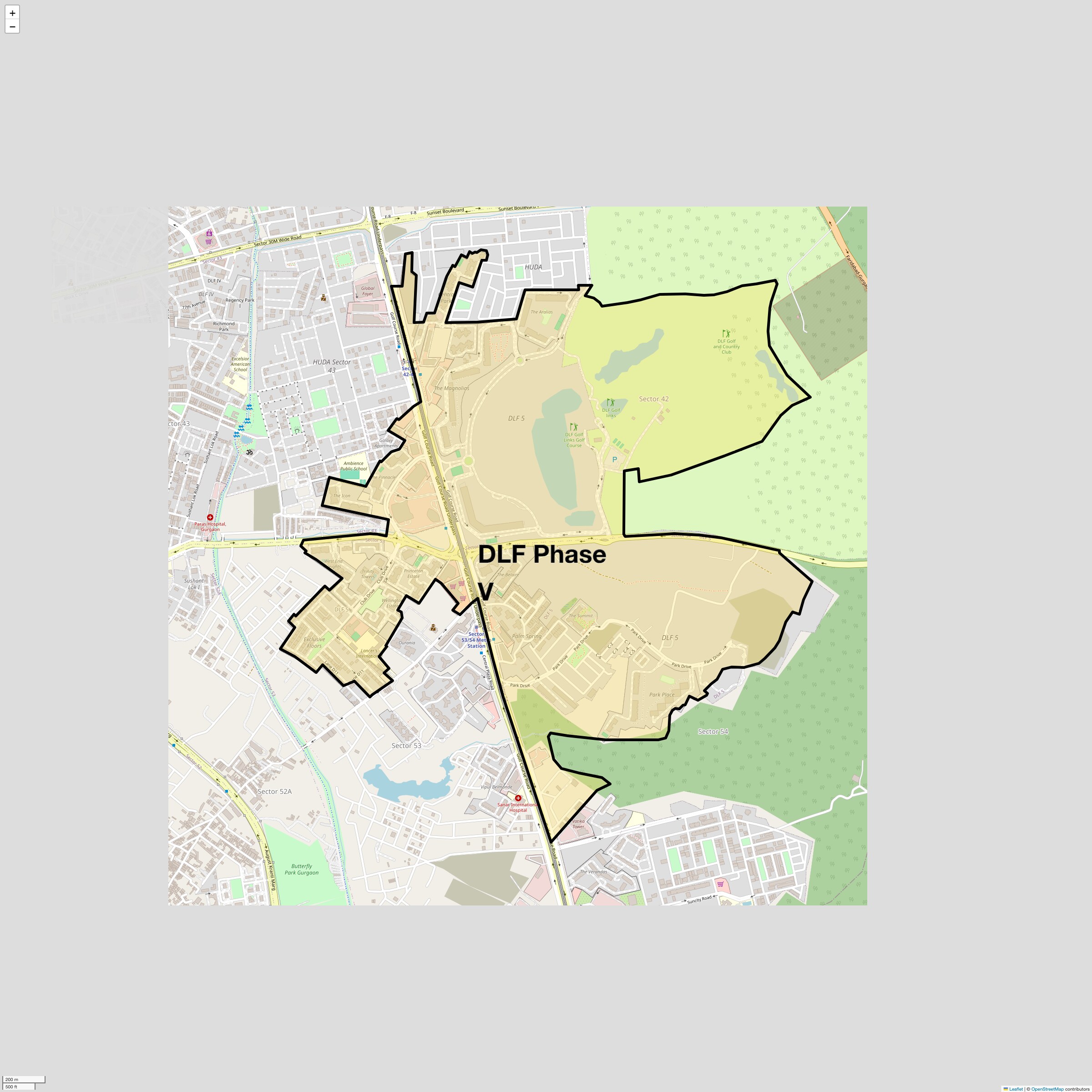 Location Map of DLF Phase V, Gurgaon