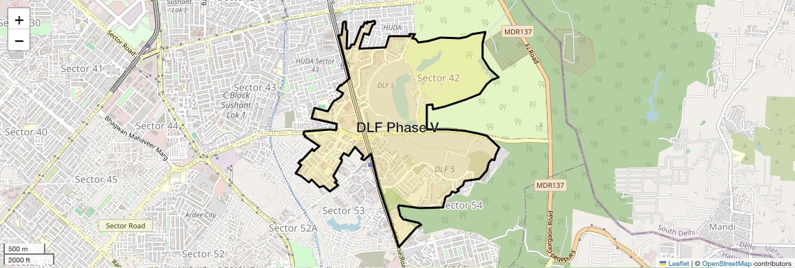 Location Map of DLF Phase V, Gurgaon
