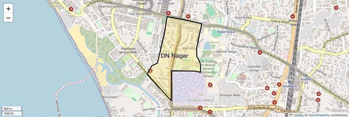 Location Map of DN Nagar, Mumbai