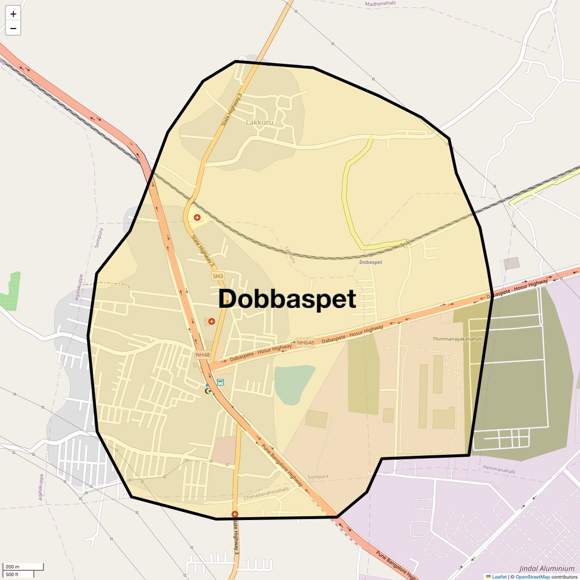 Location Map of Dobbaspet, Bangalore