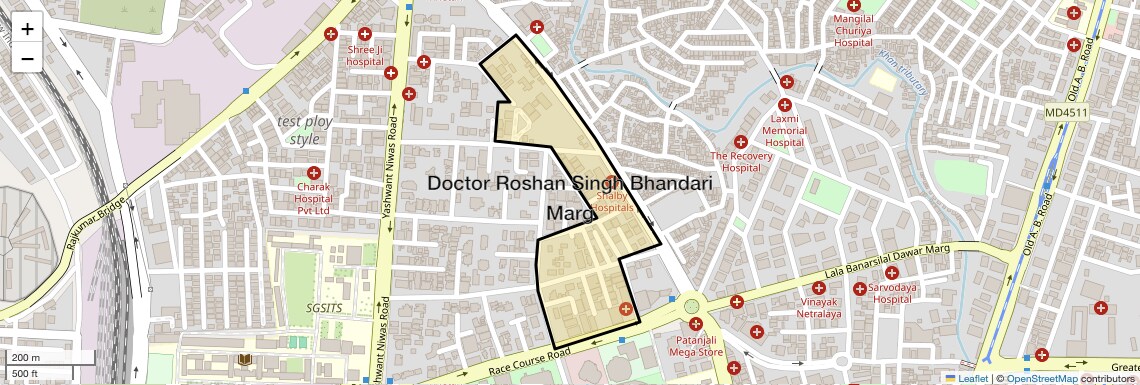 Location Map of Doctor Roshan Singh Bhandari Marg, Indore