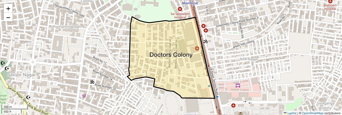 Location Map of Doctors Colony, Hyderabad
