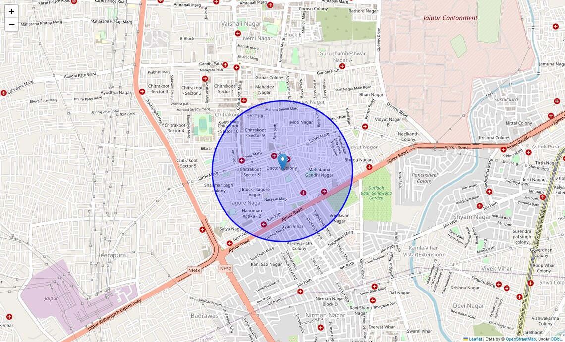 Location Map of Doctors Colony, Jaipur