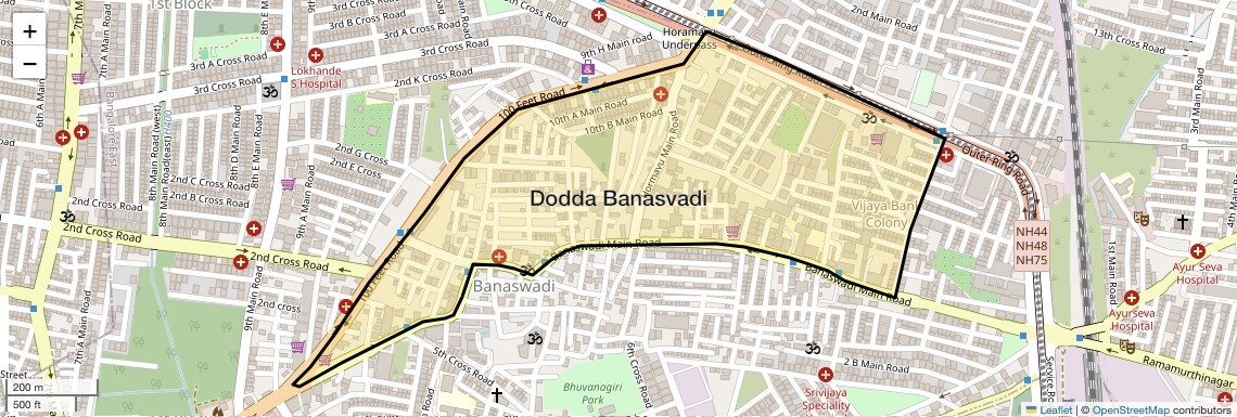 Location Map of Dodda Banasvadi, Bangalore