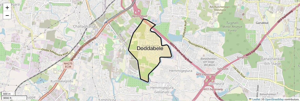 Location Map of Doddabele, Bangalore