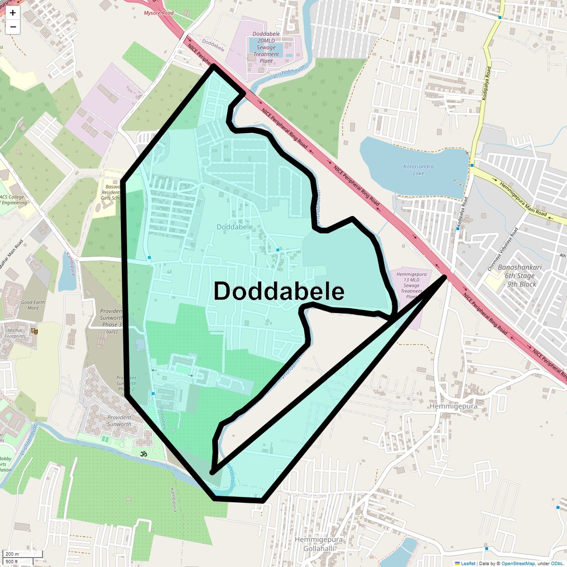 Location Map of Doddabele, Bangalore