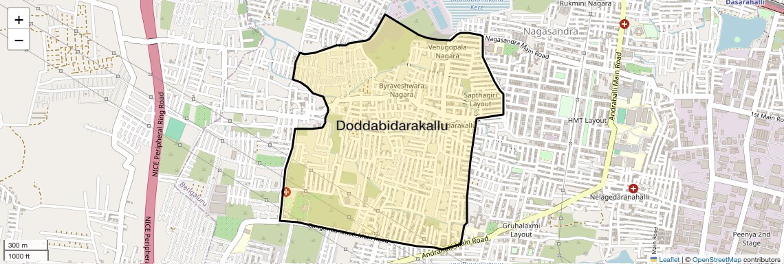 Location Map of Doddabidarakallu, Bangalore