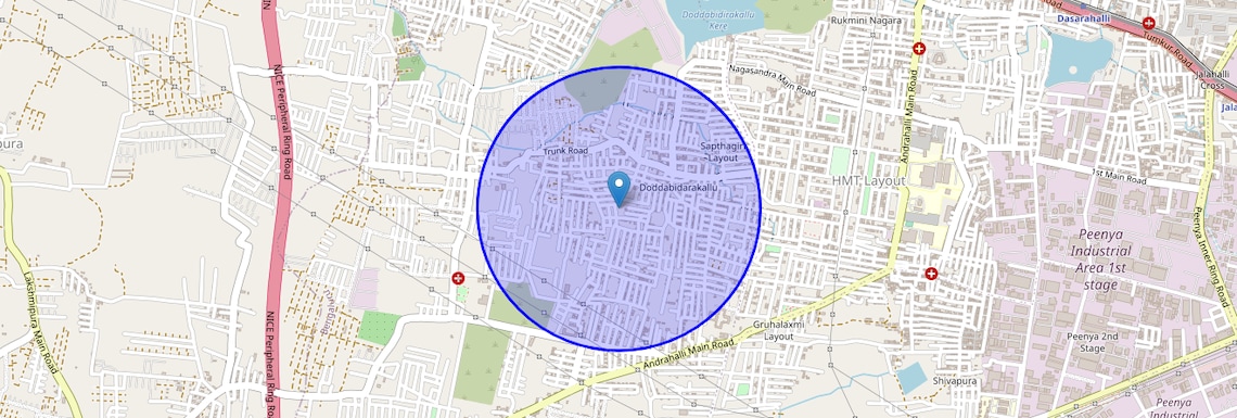 Location Map of Doddabidarakallu, Bangalore