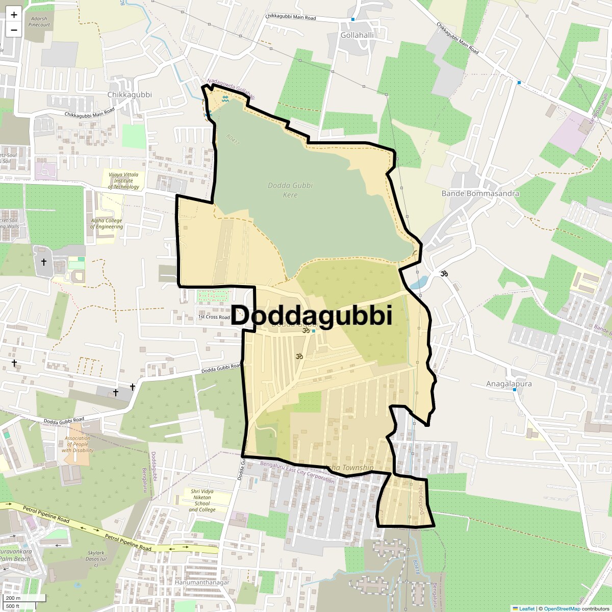 Location Map of Doddagubbi, Bangalore