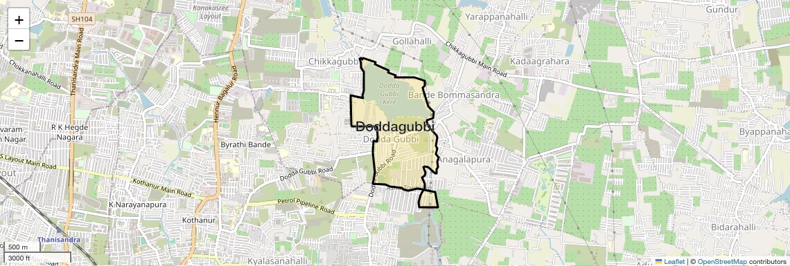 Location Map of Doddagubbi, Bangalore