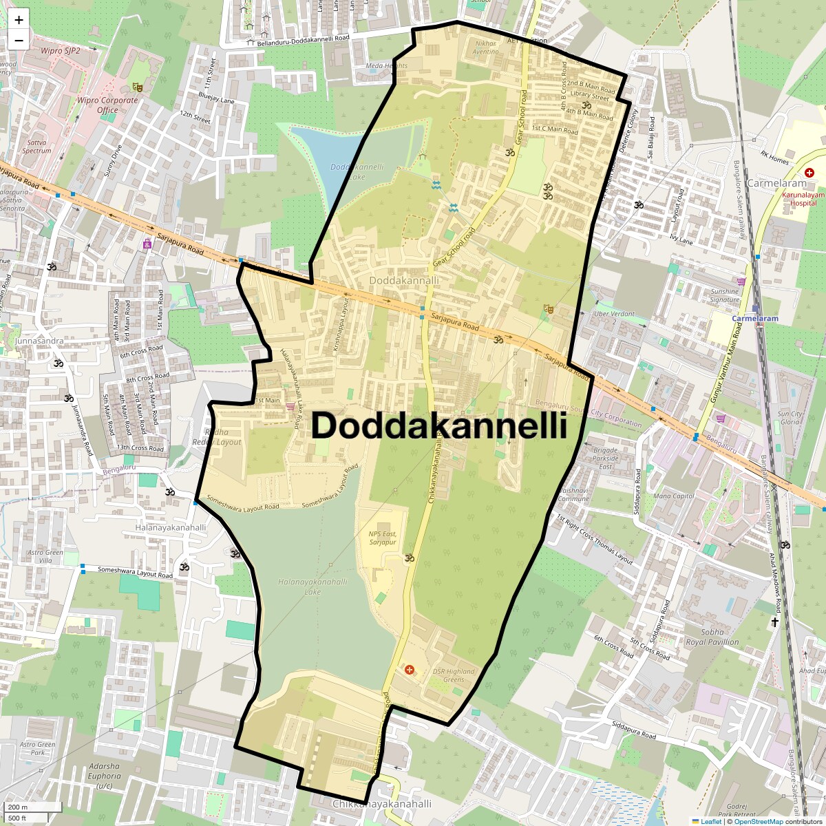 Location Map of Doddakannelli, Bangalore