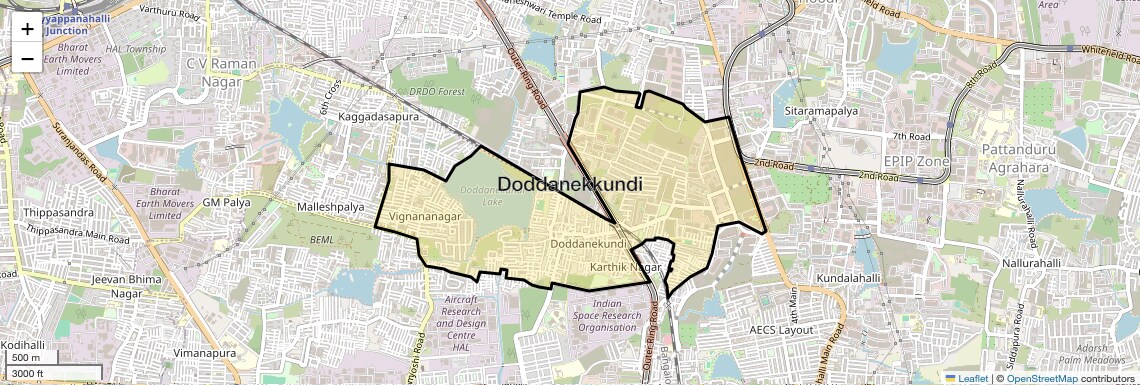 Location Map of Doddanekkundi, Bangalore