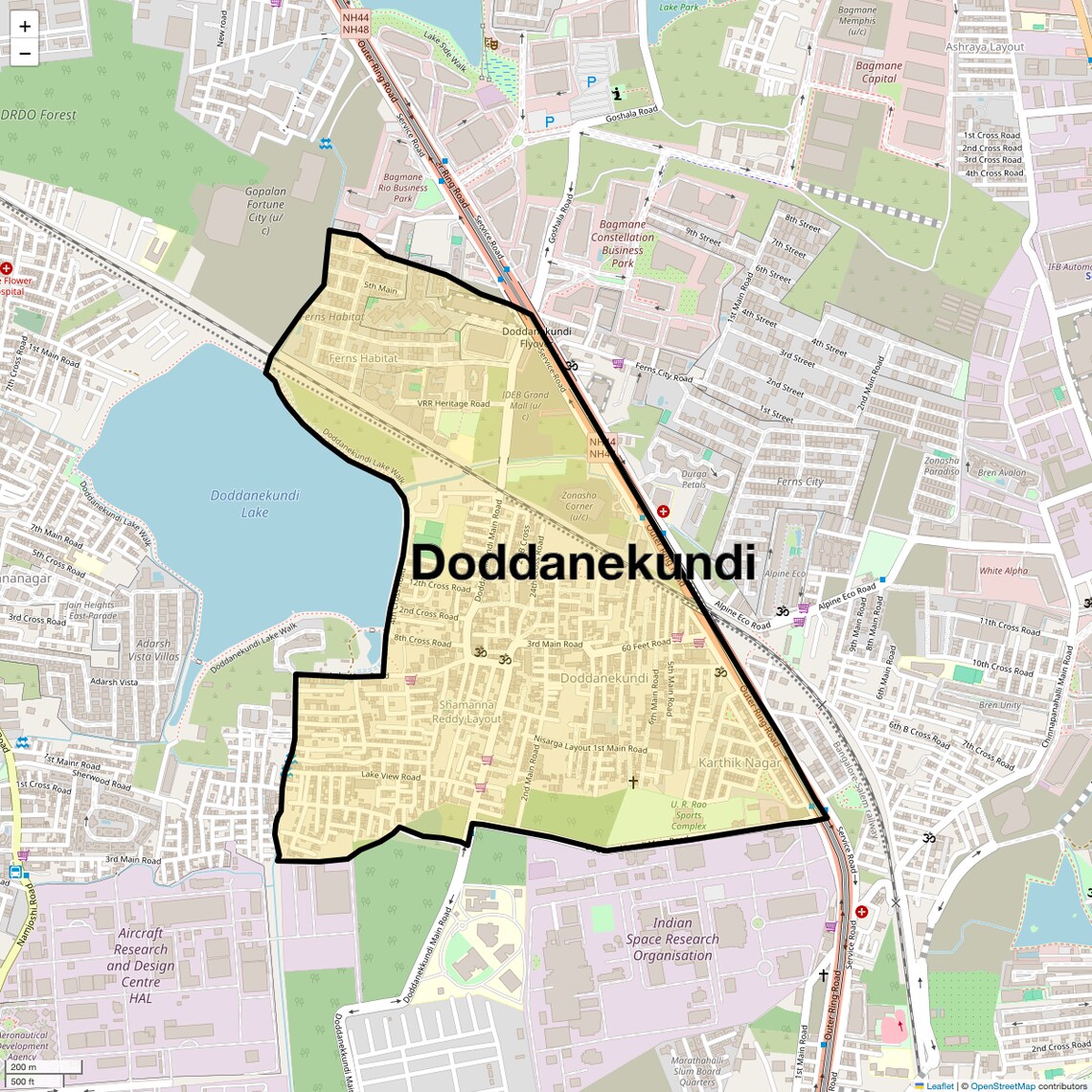 Location Map of Doddanekundi, Bangalore