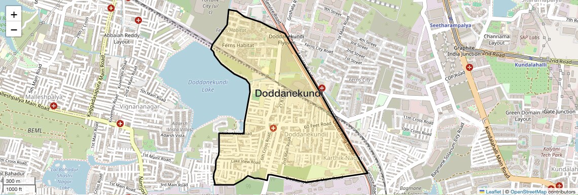 Location Map of Doddanekundi, Bangalore