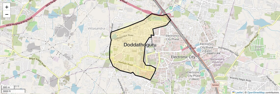 Location Map of Doddathoguru, Bangalore
