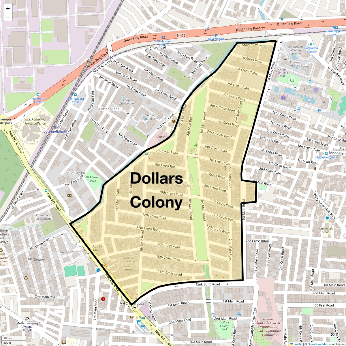 Location Map of Dollars Colony, Bangalore