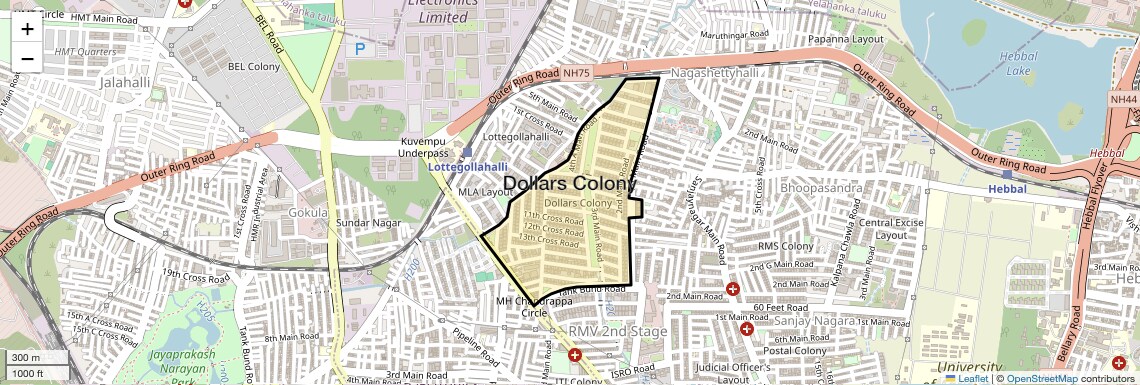 Location Map of Dollars Colony, Bangalore