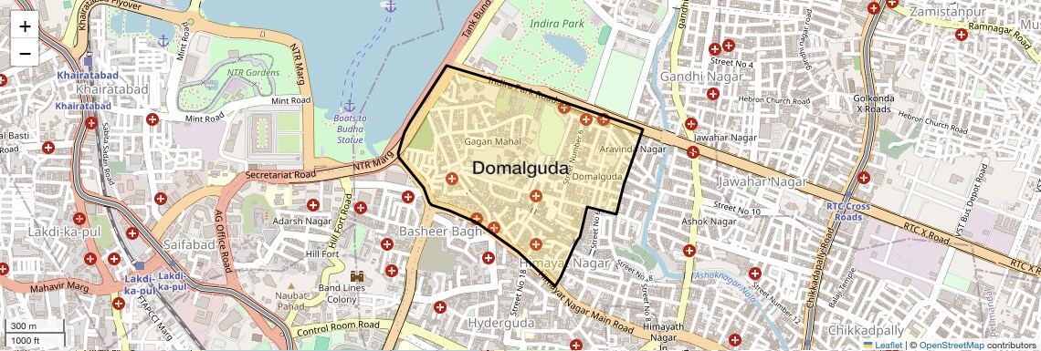 Location Map of Domalguda, Hyderabad