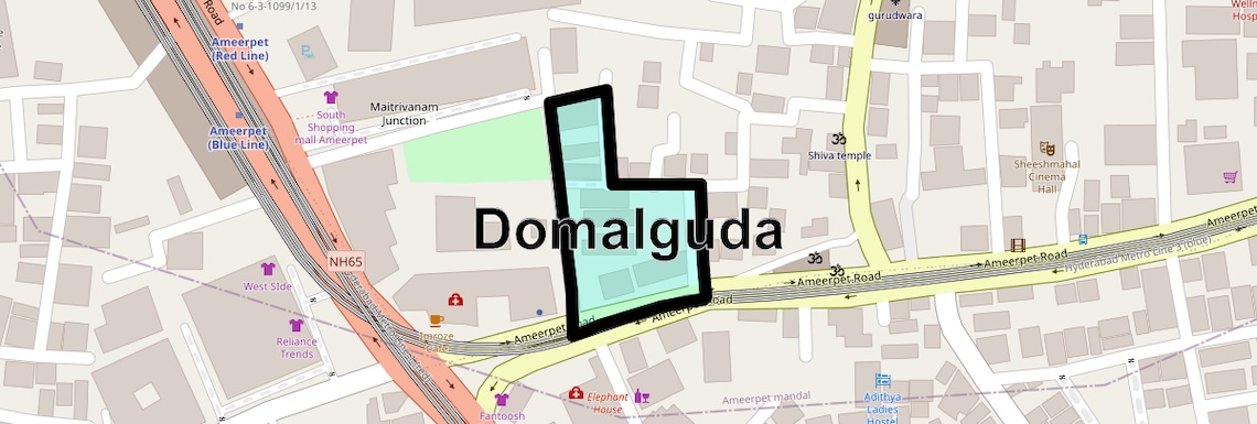 Location Map of Domalguda, Hyderabad