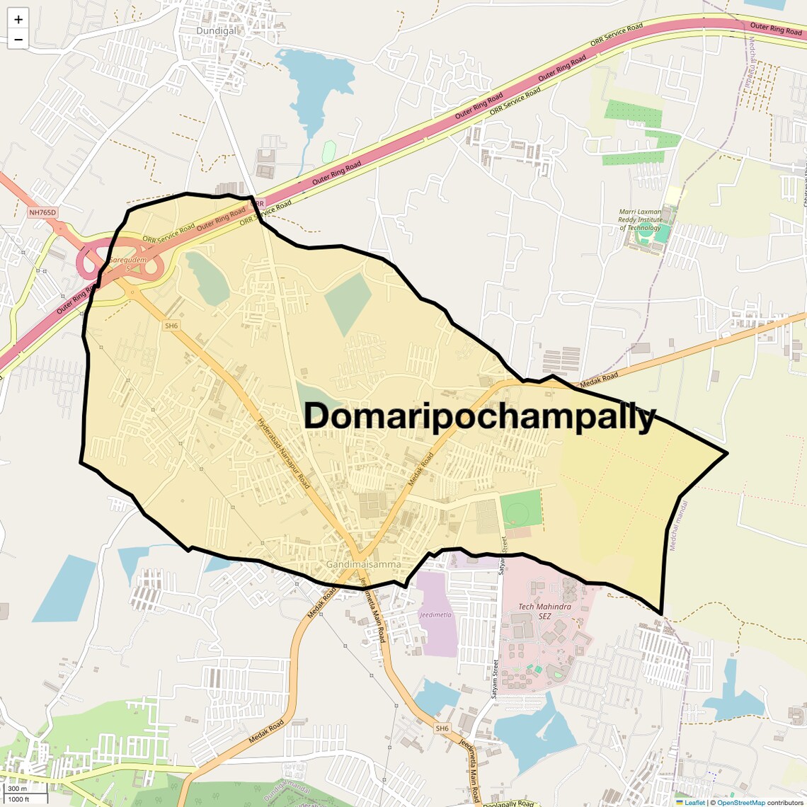 Location Map of Domaripochampally, Hyderabad
