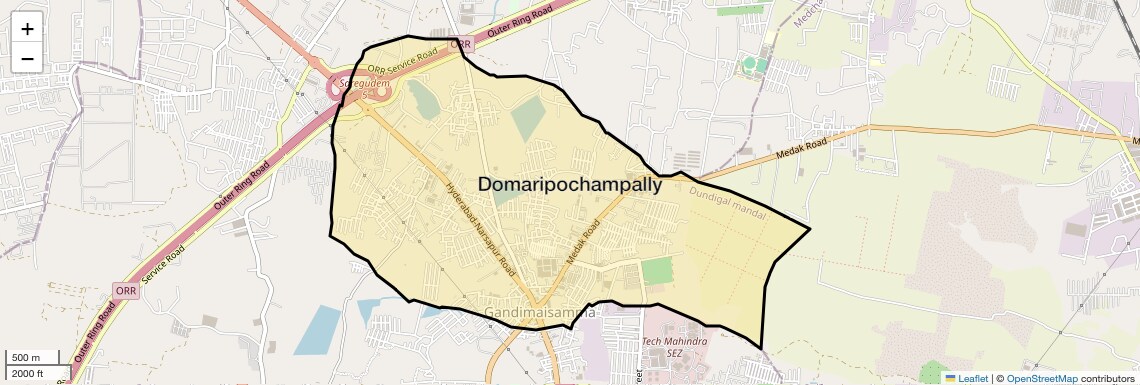 Location Map of Domaripochampally, Hyderabad